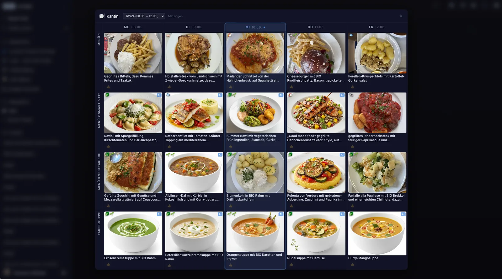 Even the small things: the weekly canteen menu, AI-extracted from the caterer’s PDF.